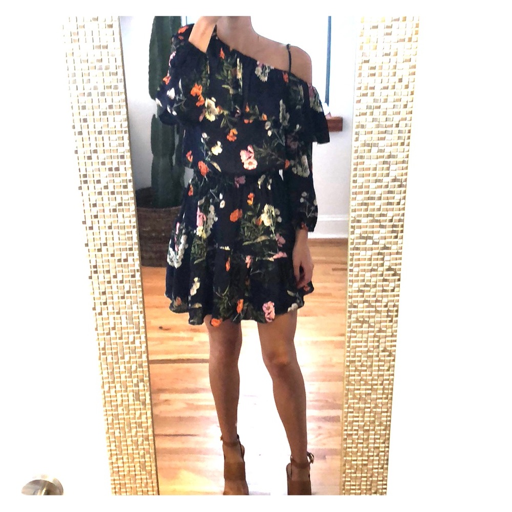 Parker Blue Floral One Shoulder Dress